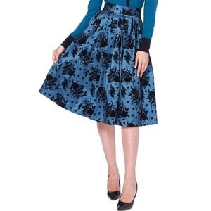 Voodoo Vixen Womens Medium Velvet Flocked Floral Bird Print 50s Rockabilly Skirt
